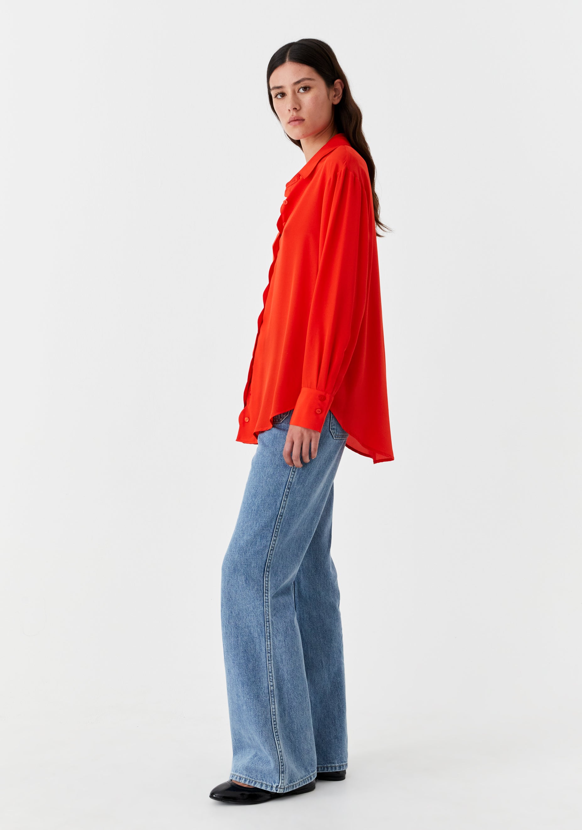 Hazel Silk Shirt_Flame