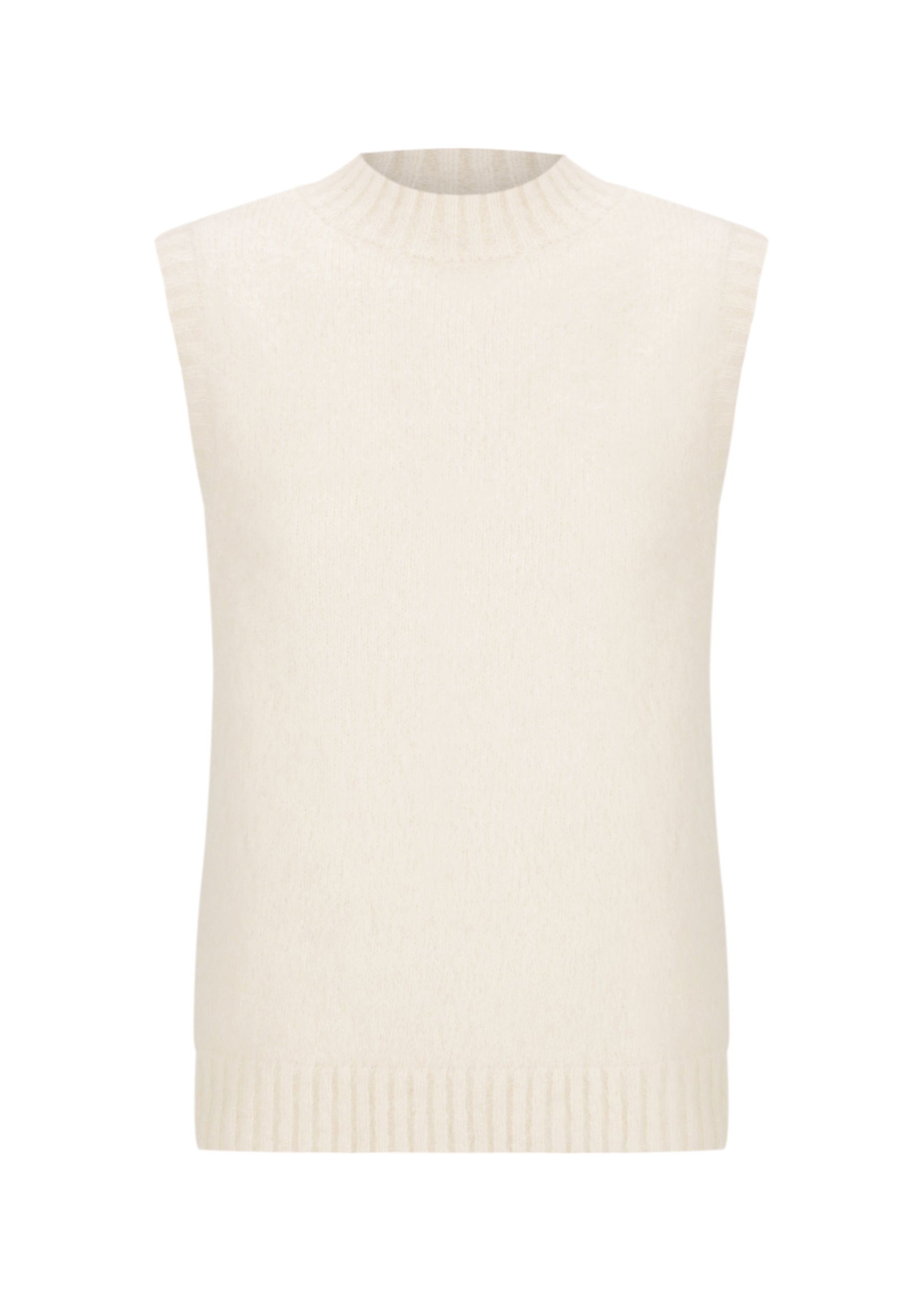 Cream Ribbed High Neck Vest Oversized Crew Neck Ribbed Knitted