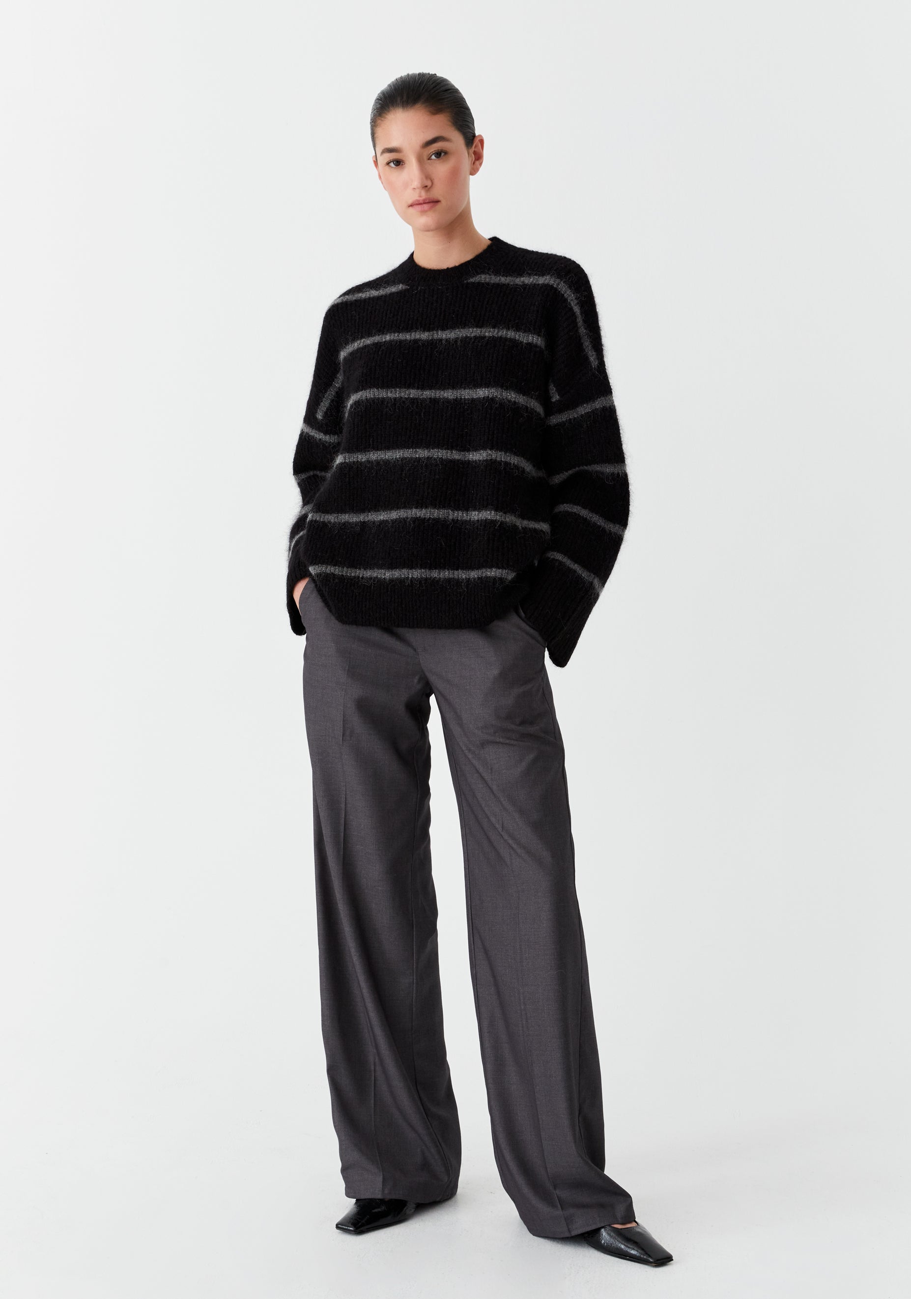Silas Stripe Knit Pullover_Black