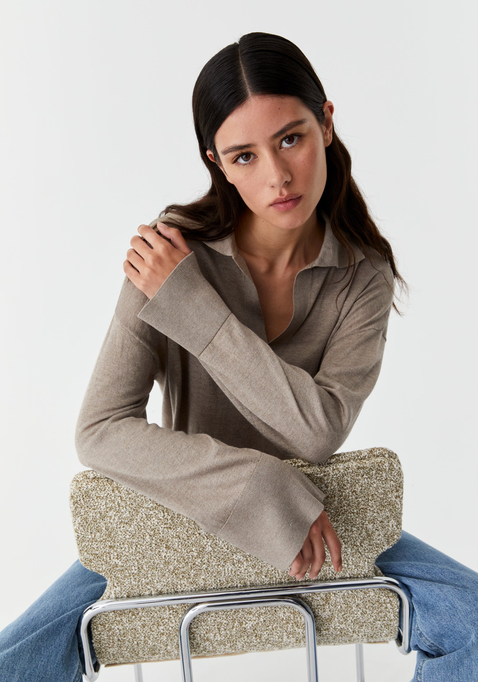 Skye Knit Polo_Stone