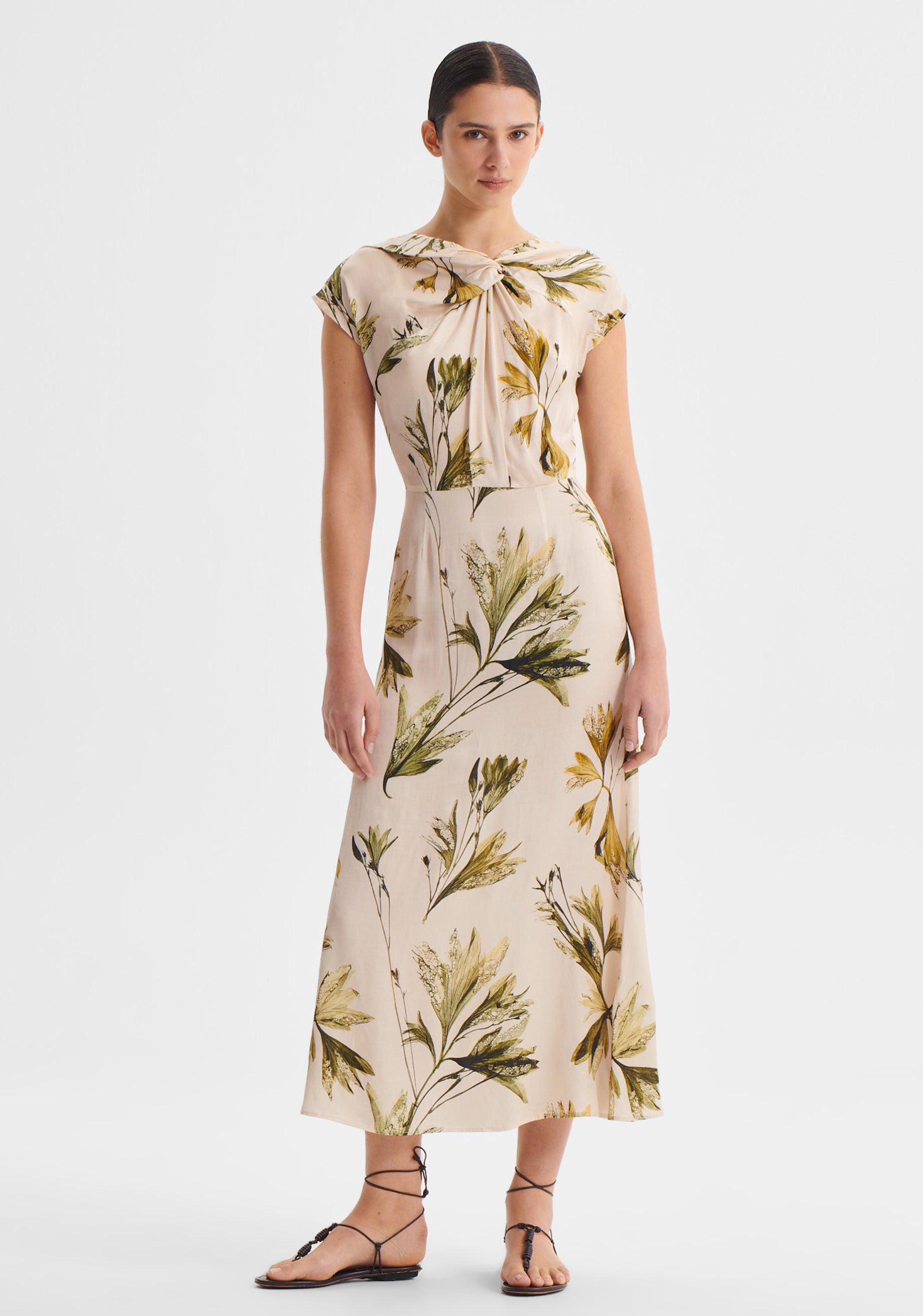 morrison floral satin midi dress MISA Los Angeles Morrison Dress in Pink Animal Floral