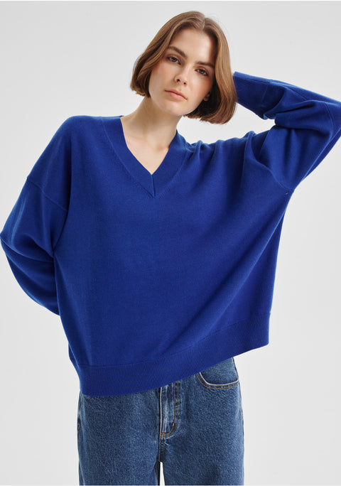 Payton V-Neck Merino Knit Pullover_Cobalt