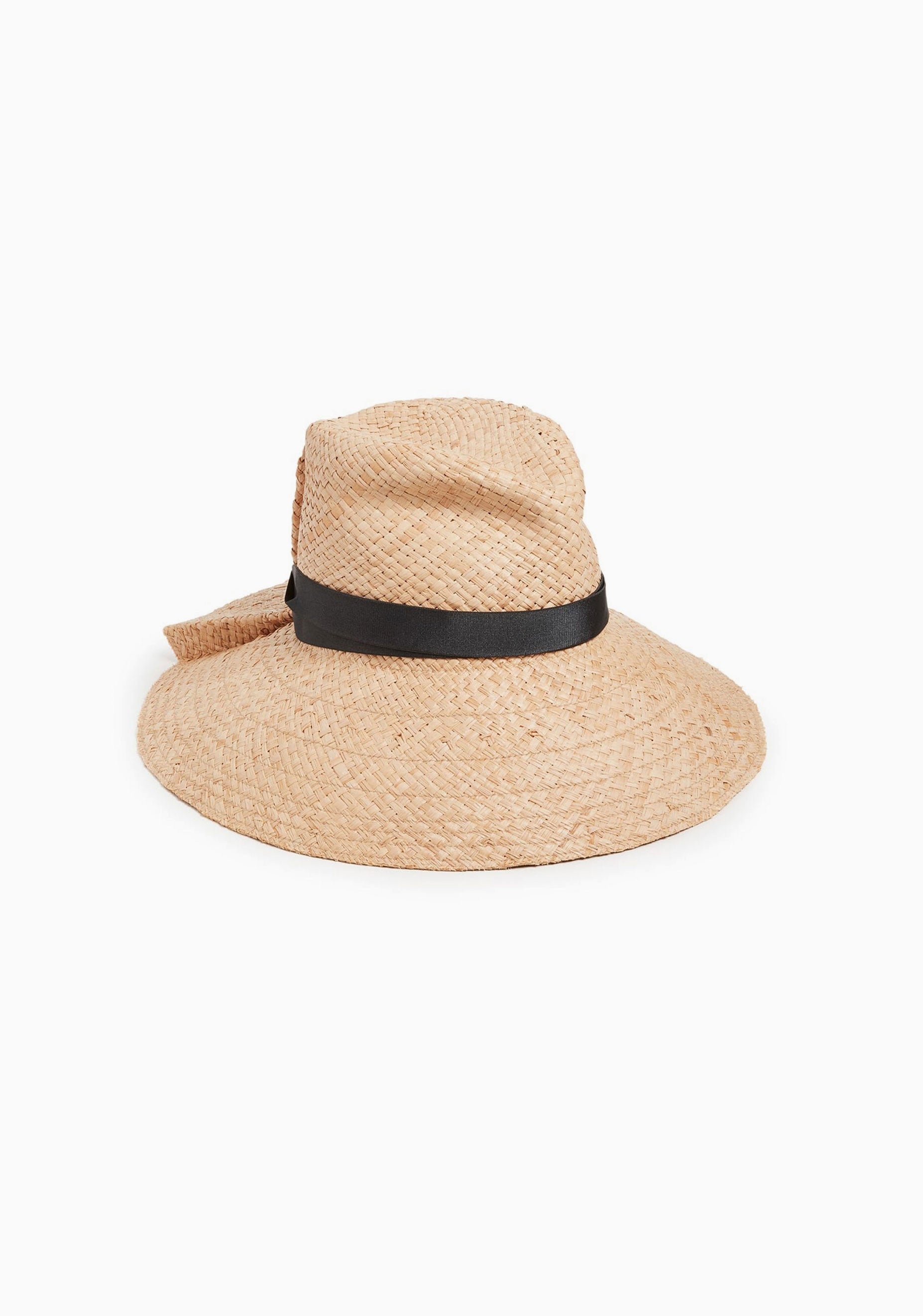 Straw wide brim hat with ribbon in natural