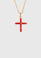 Coral Cross Charm Necklace_Gold