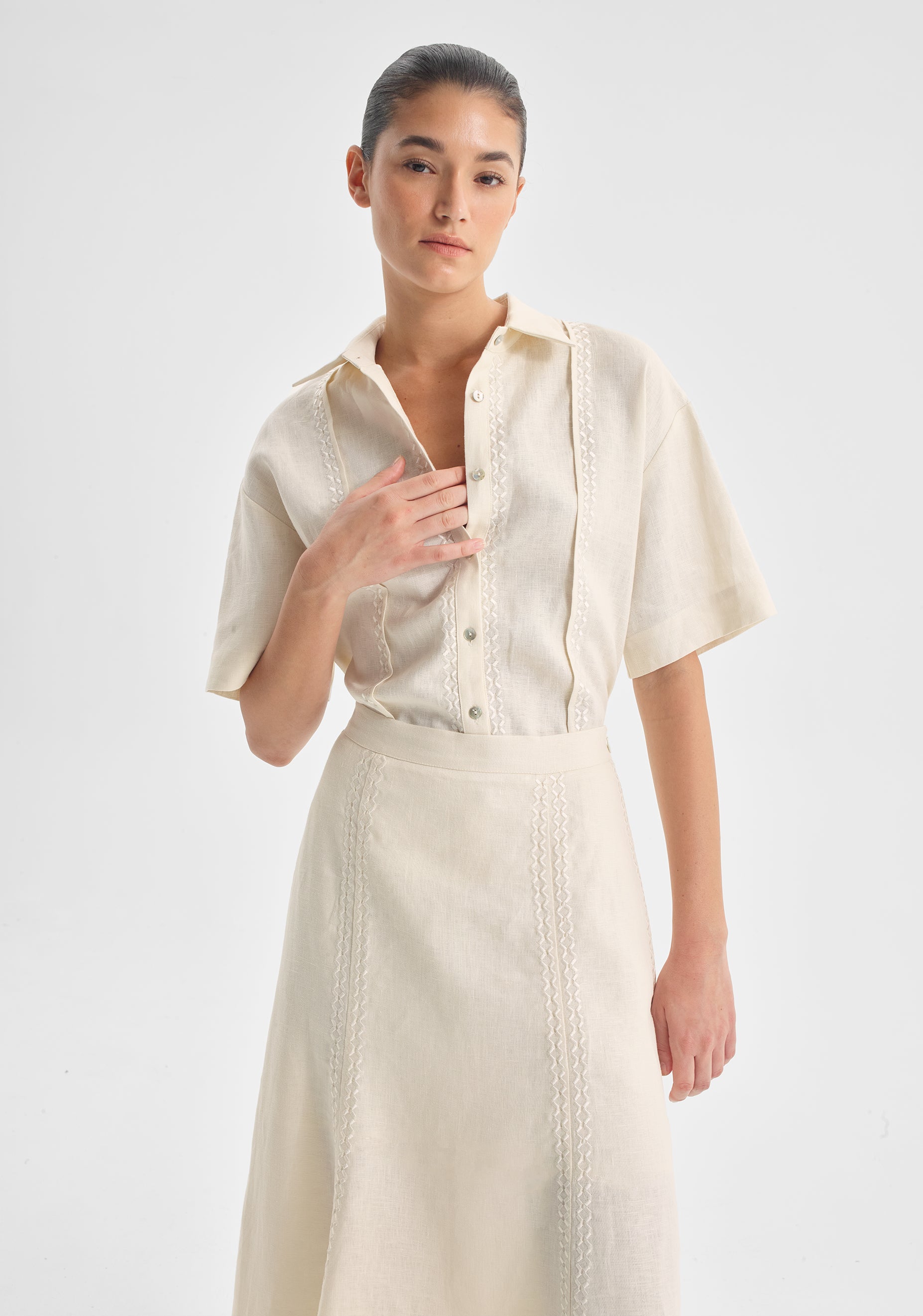 Maisey Linen Skirt_Ecru