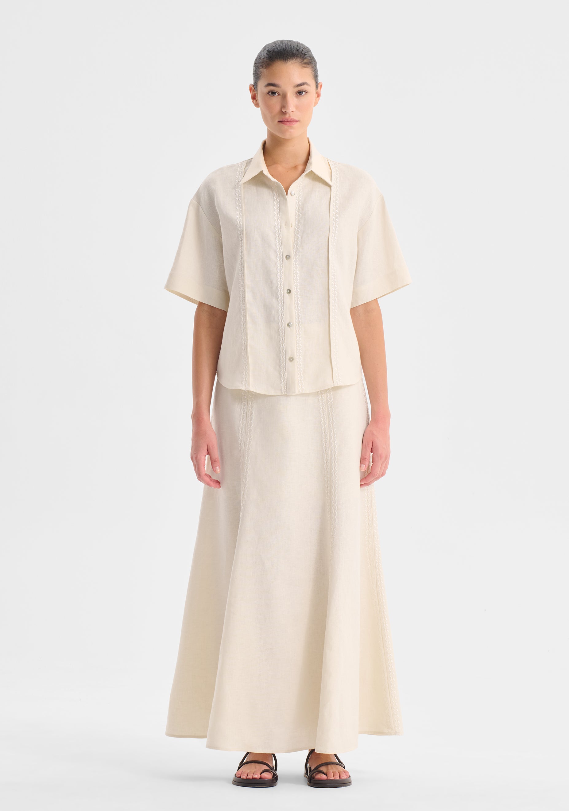 Maisey Linen S/S Shirt_Ecru