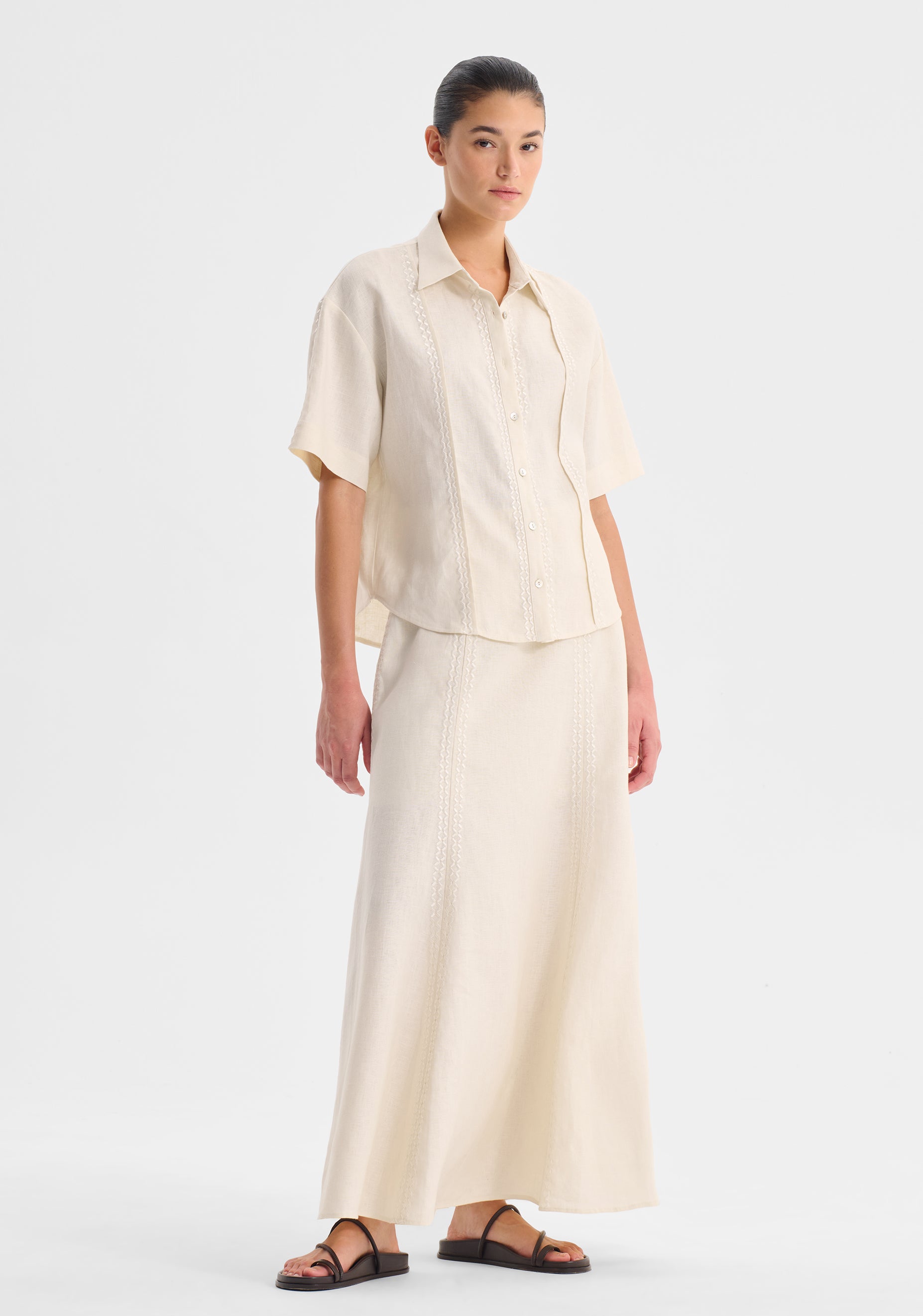Maisey Linen S/S Shirt_Ecru