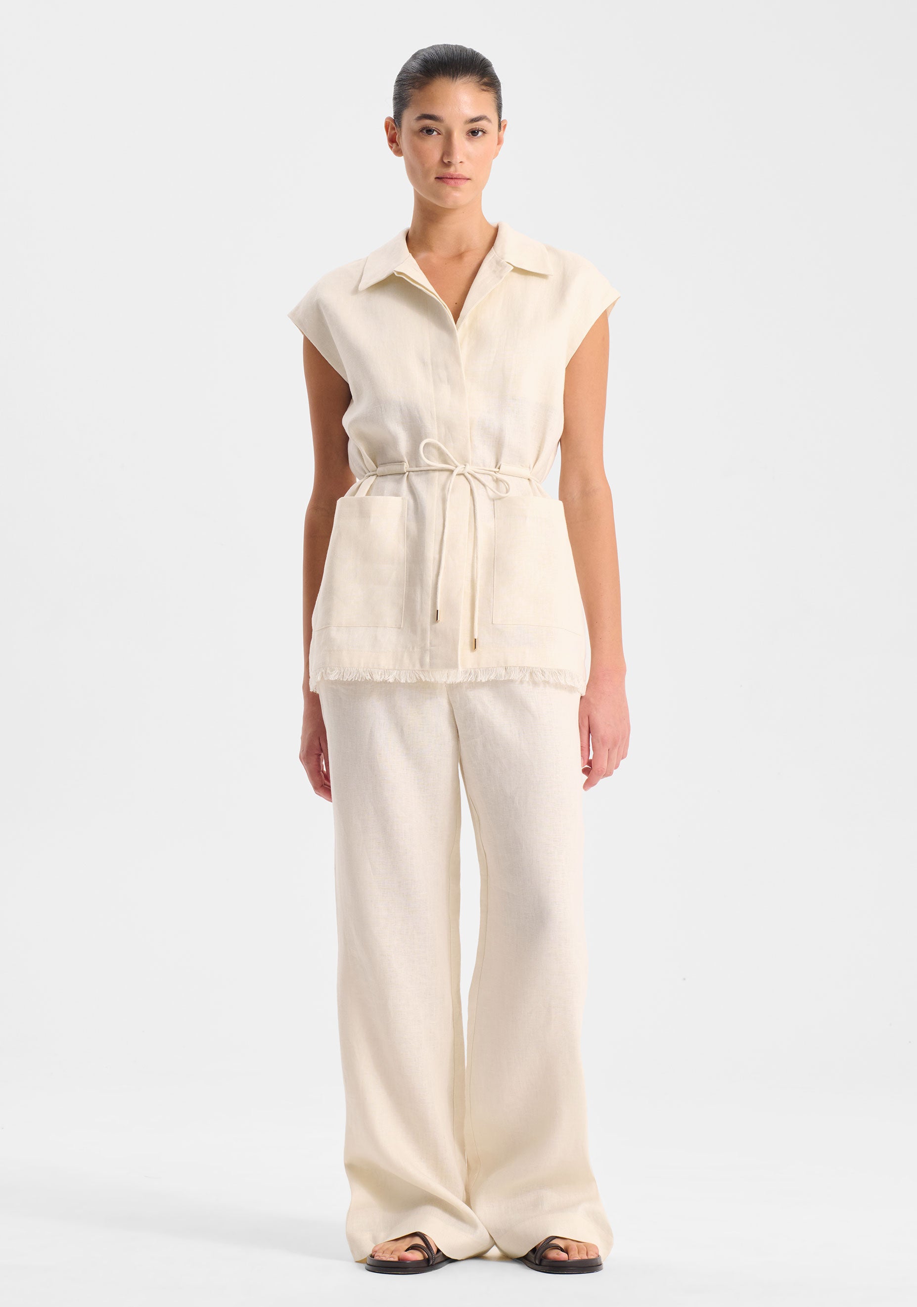 Yasmin Linen Vest_Ecru