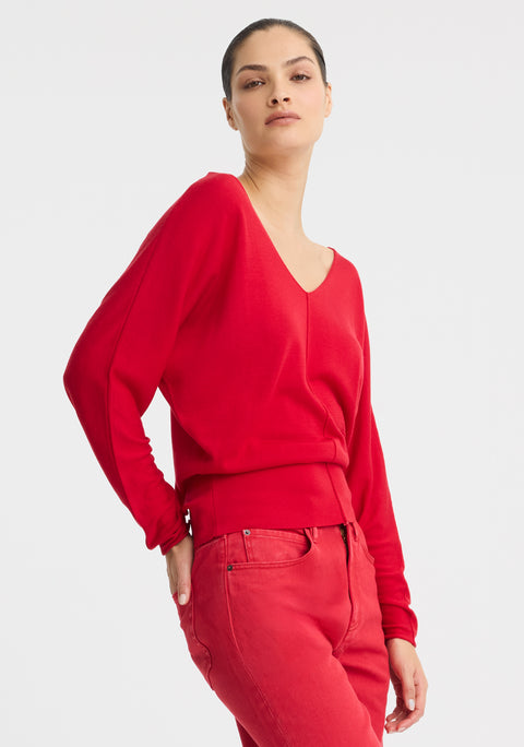 Micah V-Neck Knit Pullover_Poppy