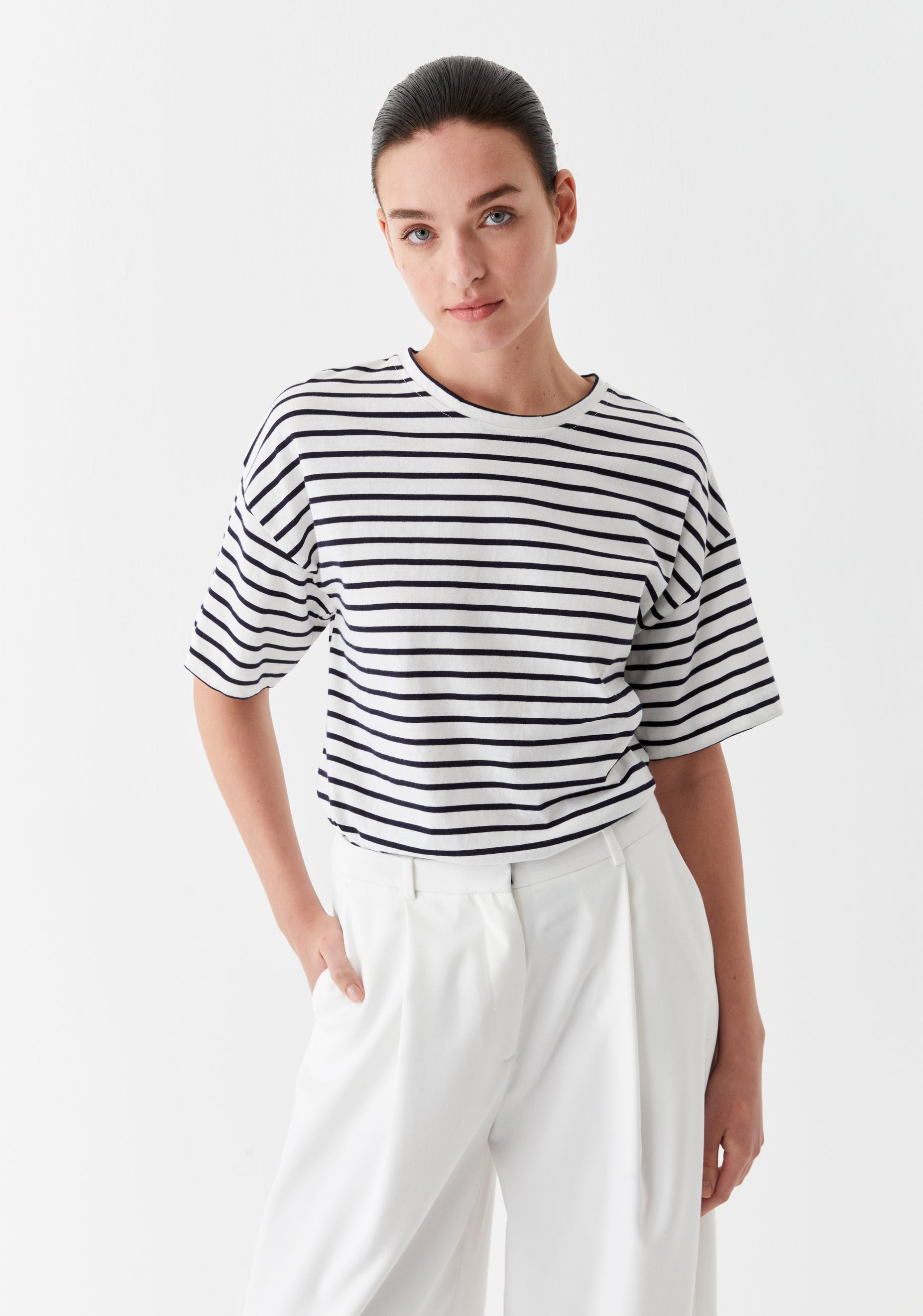 Archie Stripe Tee_White Navy