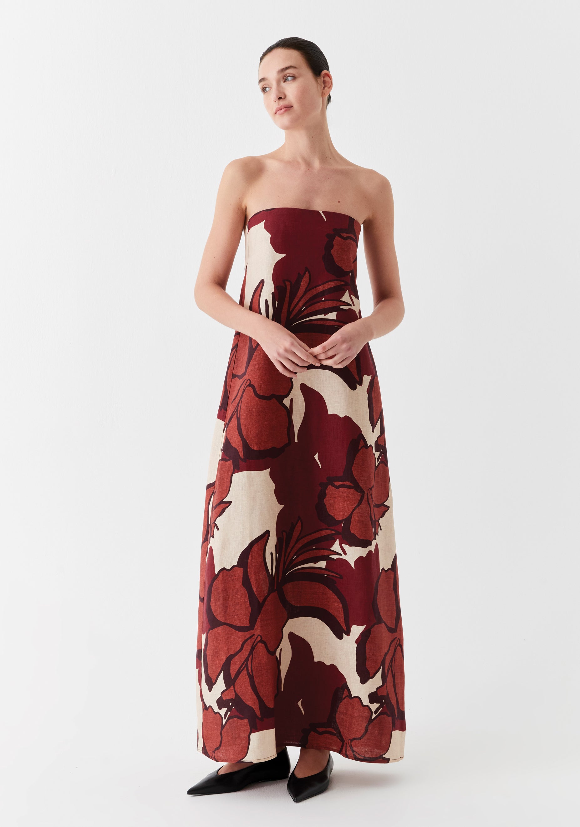 Maddox Linen Strapless Dress_Print