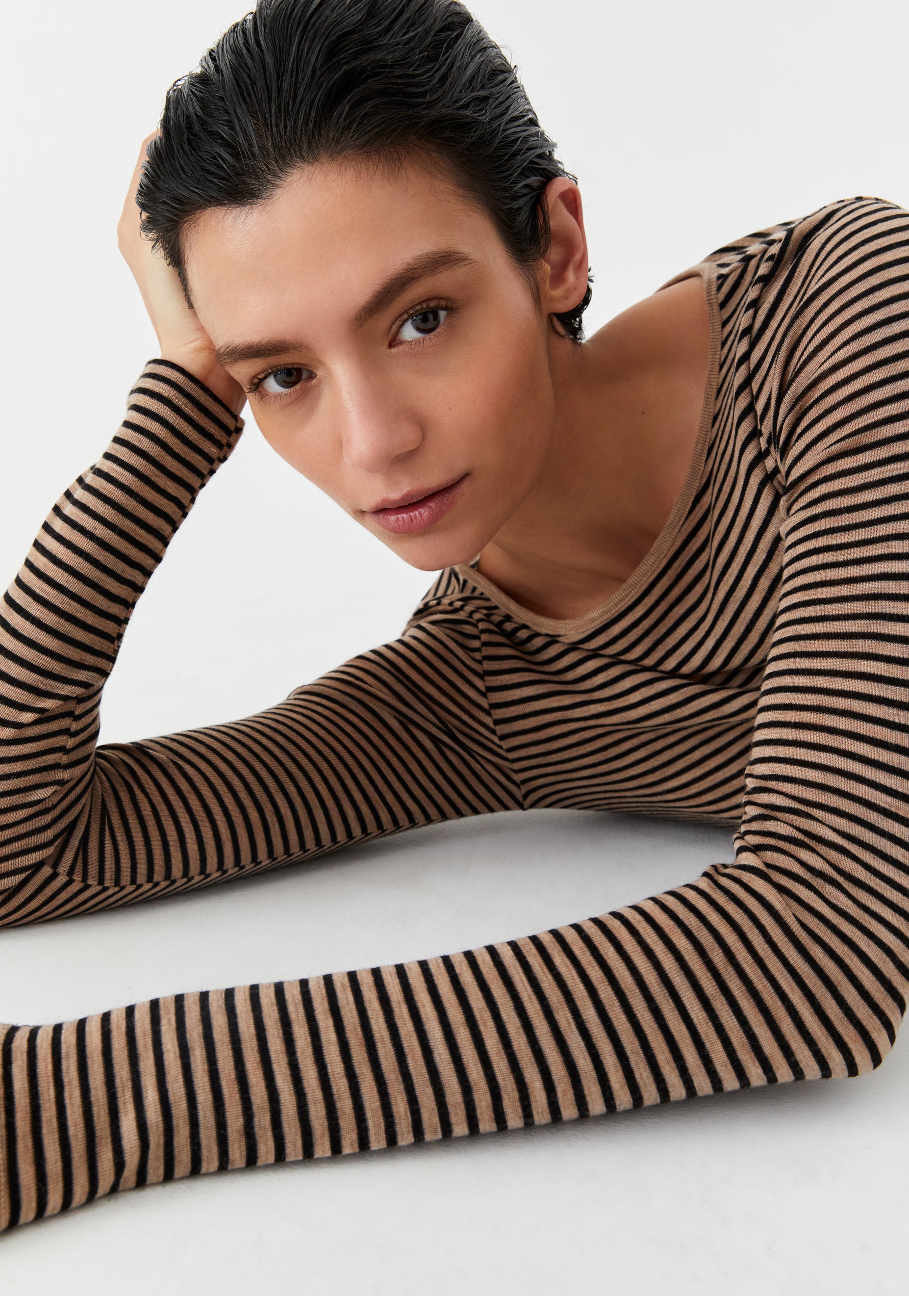 Morri Merino Stripe Round Neck_Coffee/Black