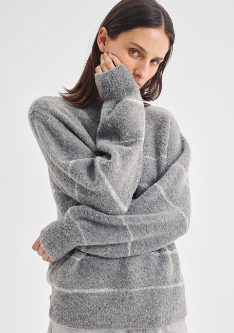 Marcelle Stripe Knit Pullover_Charcoal