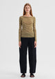 Morri Merino Stripe Round Neck_Avocado Birch