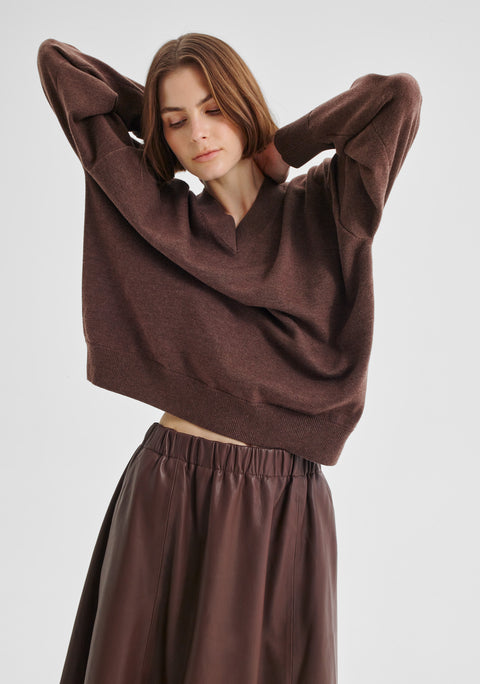 Payton V-Neck Merino Knit Pullover_Nutmeg