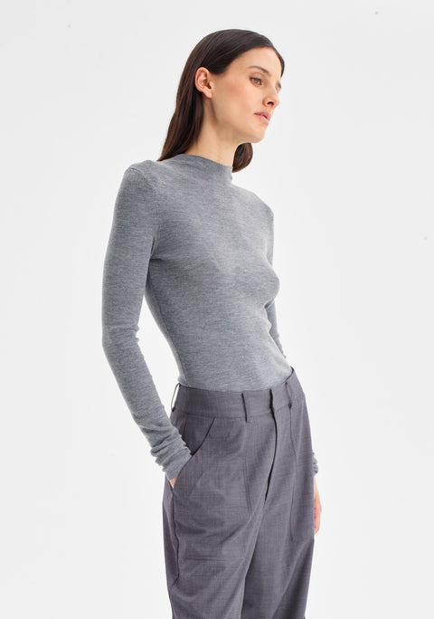 Talia L/S Merino Knit Top_Grey Marl