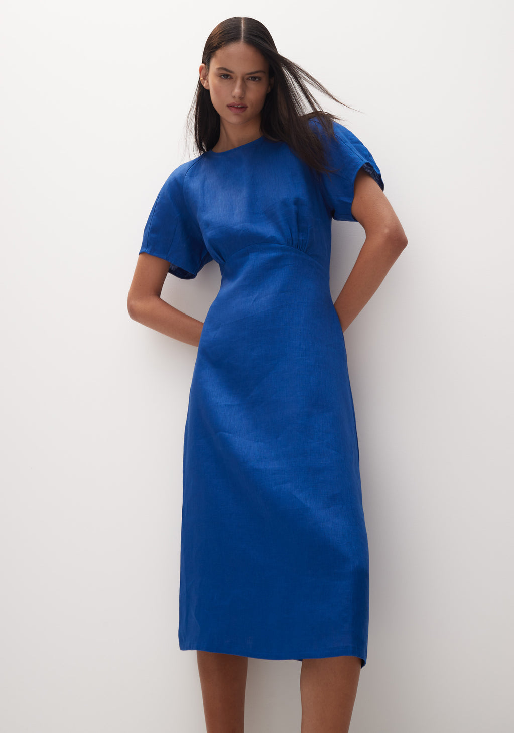 Dakota Embroidered Linen Dress - Mid Blue Delave