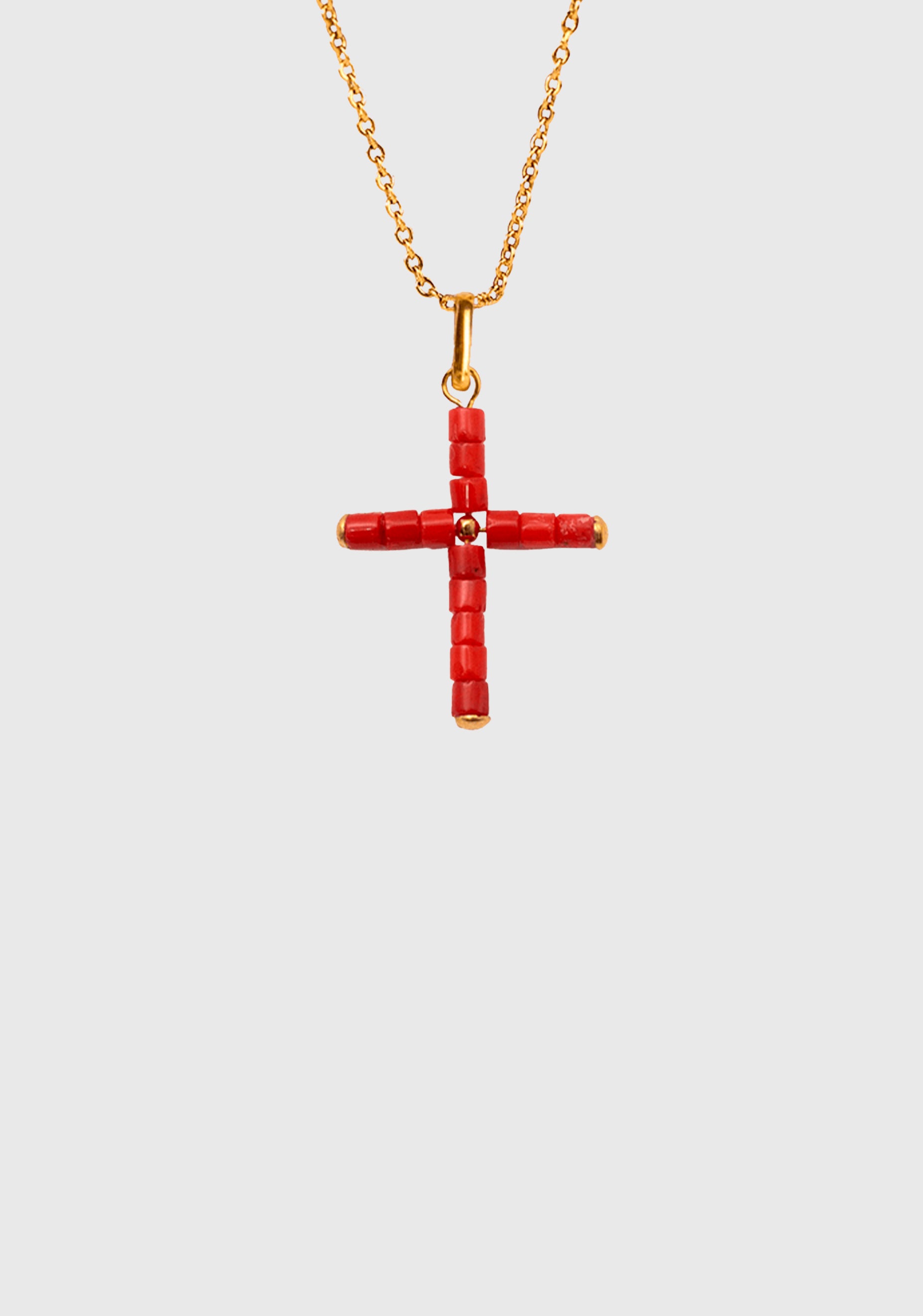 Coral Cross Charm Necklace_Gold