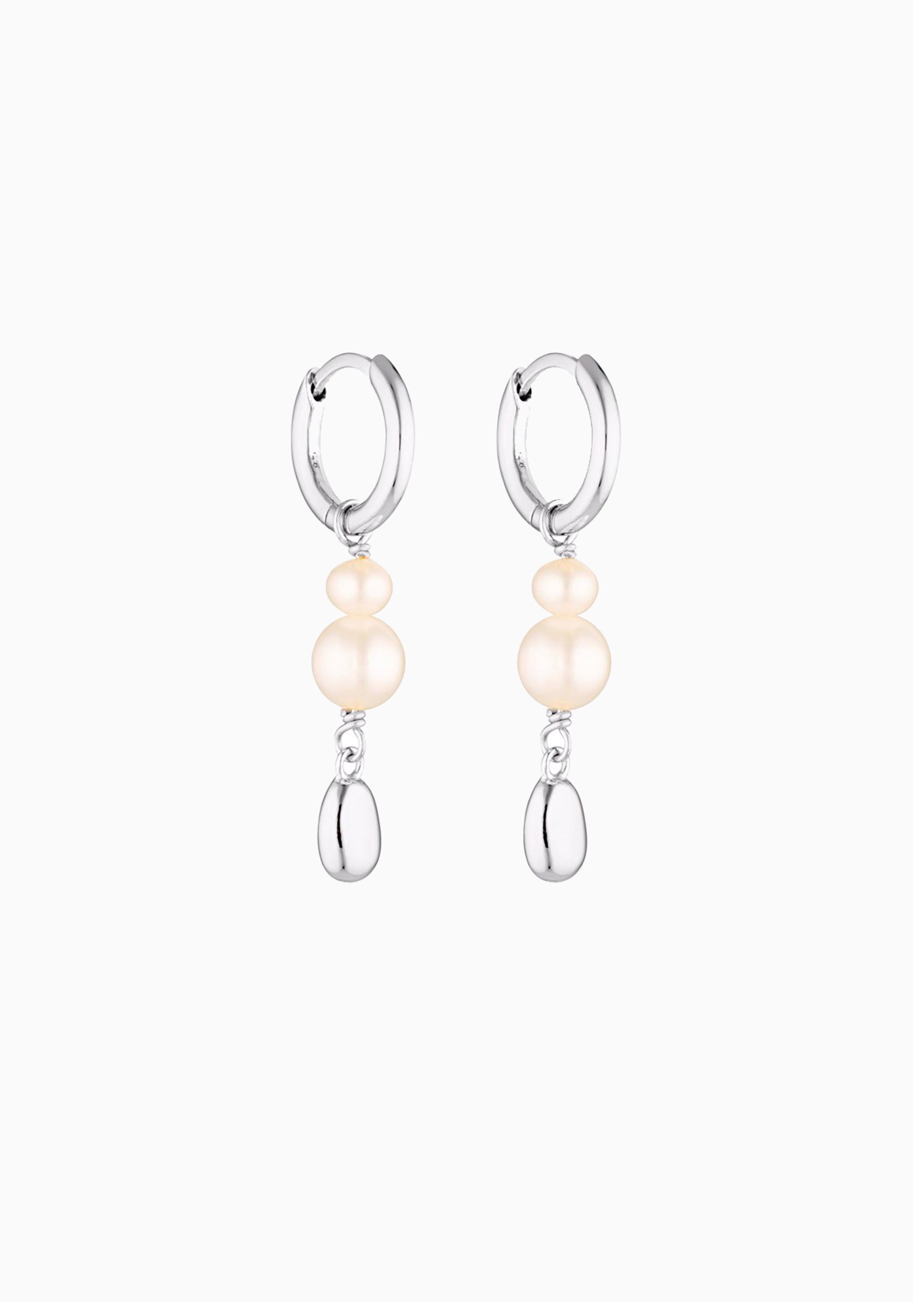 Brook Pearl Huggie Earrings_Silver