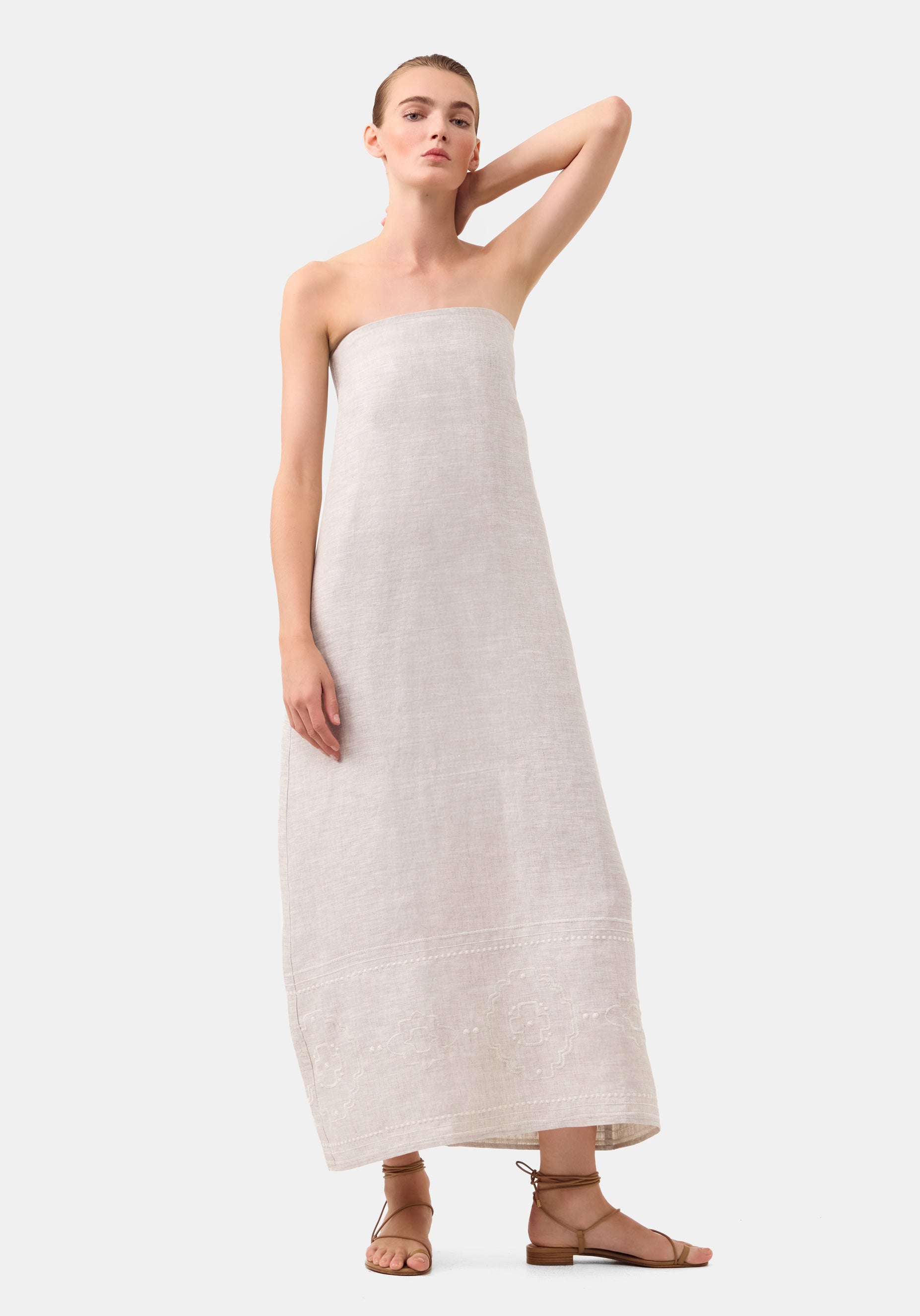 Kari Linen Strapless Dress_Pebble