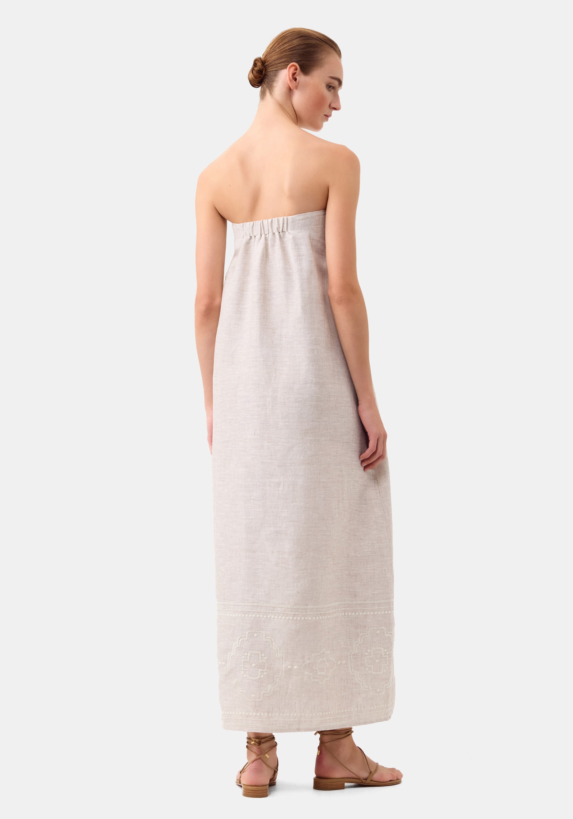 Kari Linen Strapless Dress_Pebble