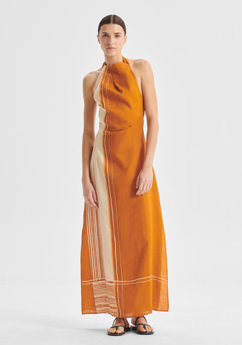 Aries Linen Halter Dress_Spice
