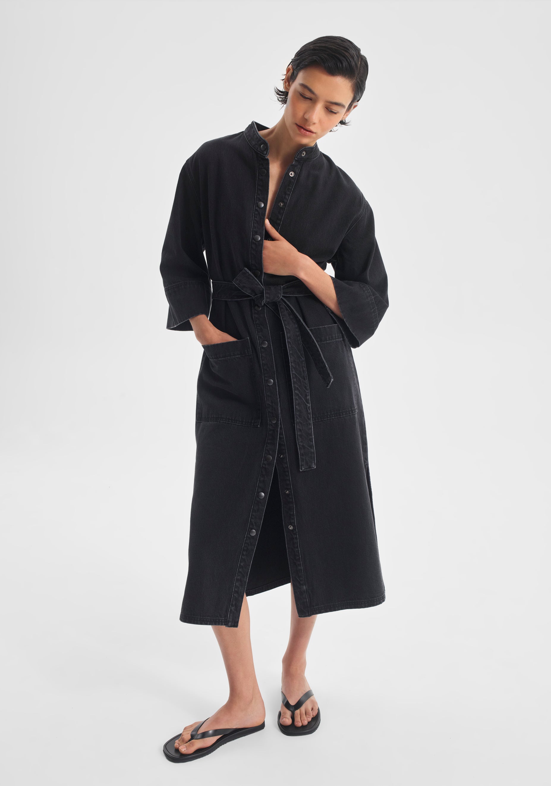 Arley Denim Shirt Dress_Black