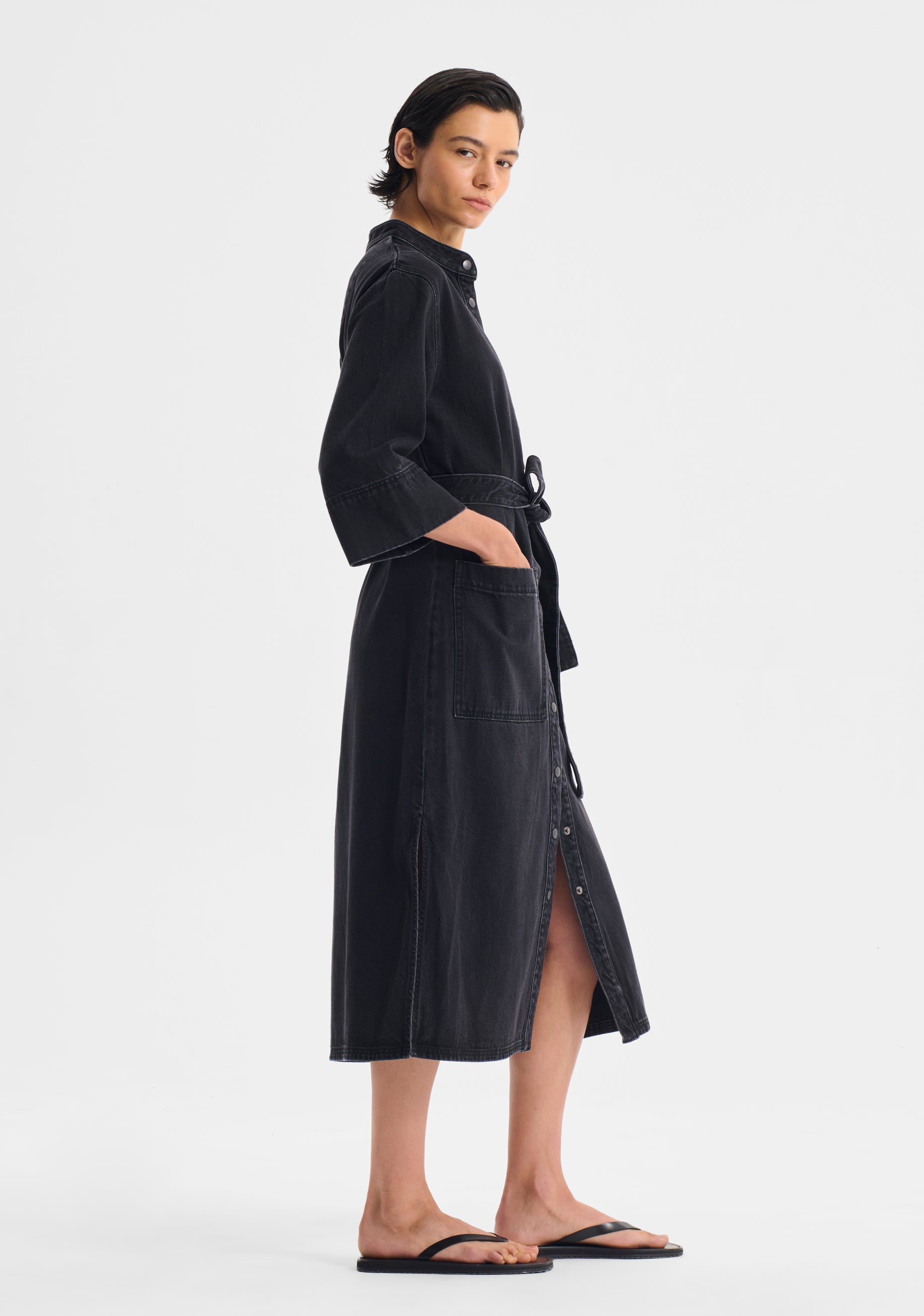 Arley Denim Shirt Dress_Black