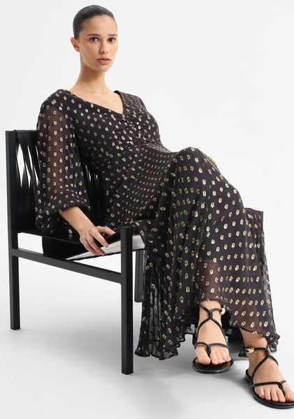 knee length dresses for ladies Cecile Puff-Sleeve Printed Cotton Midi Dress