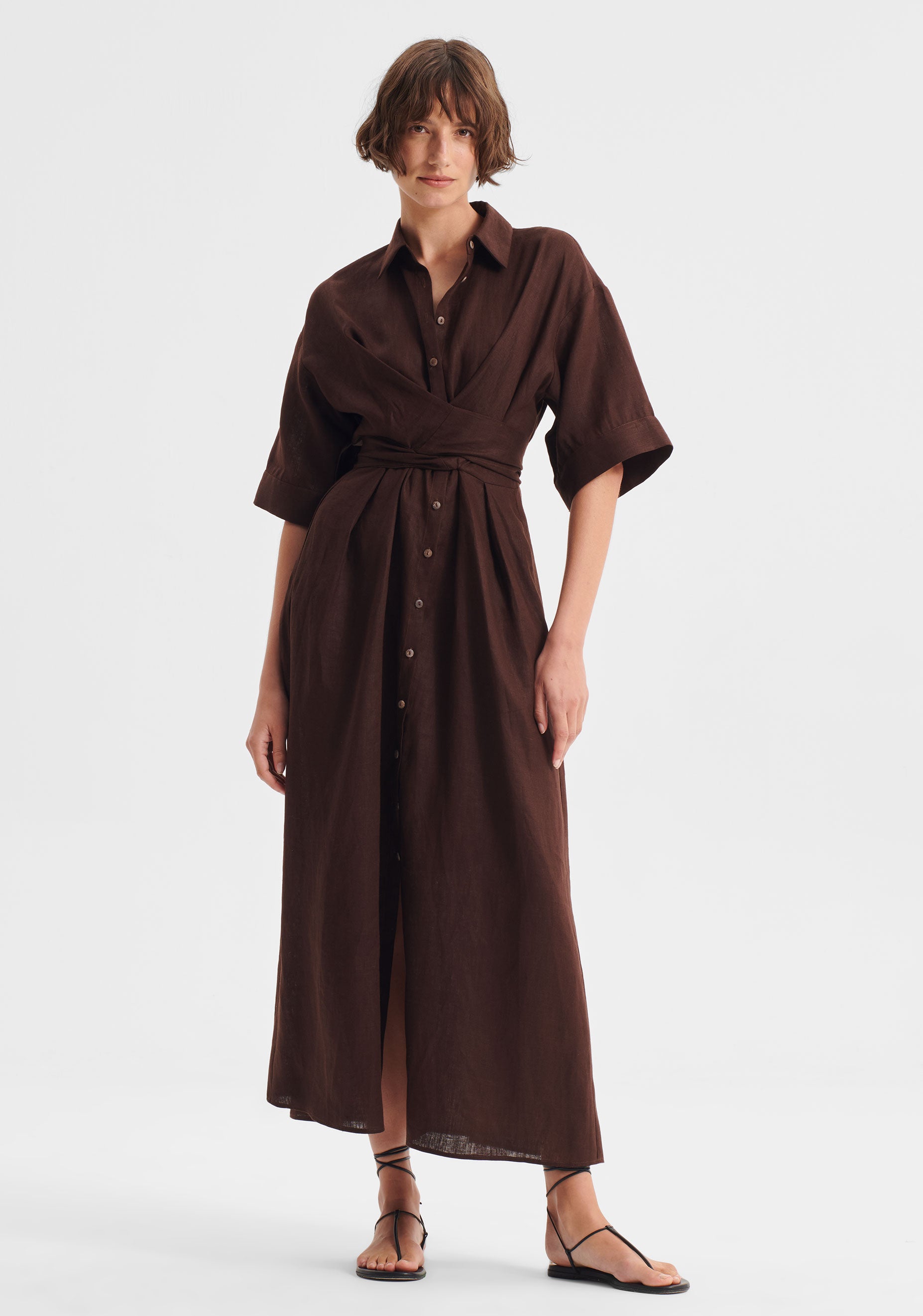 Harriet Linen Dress_Chocolate