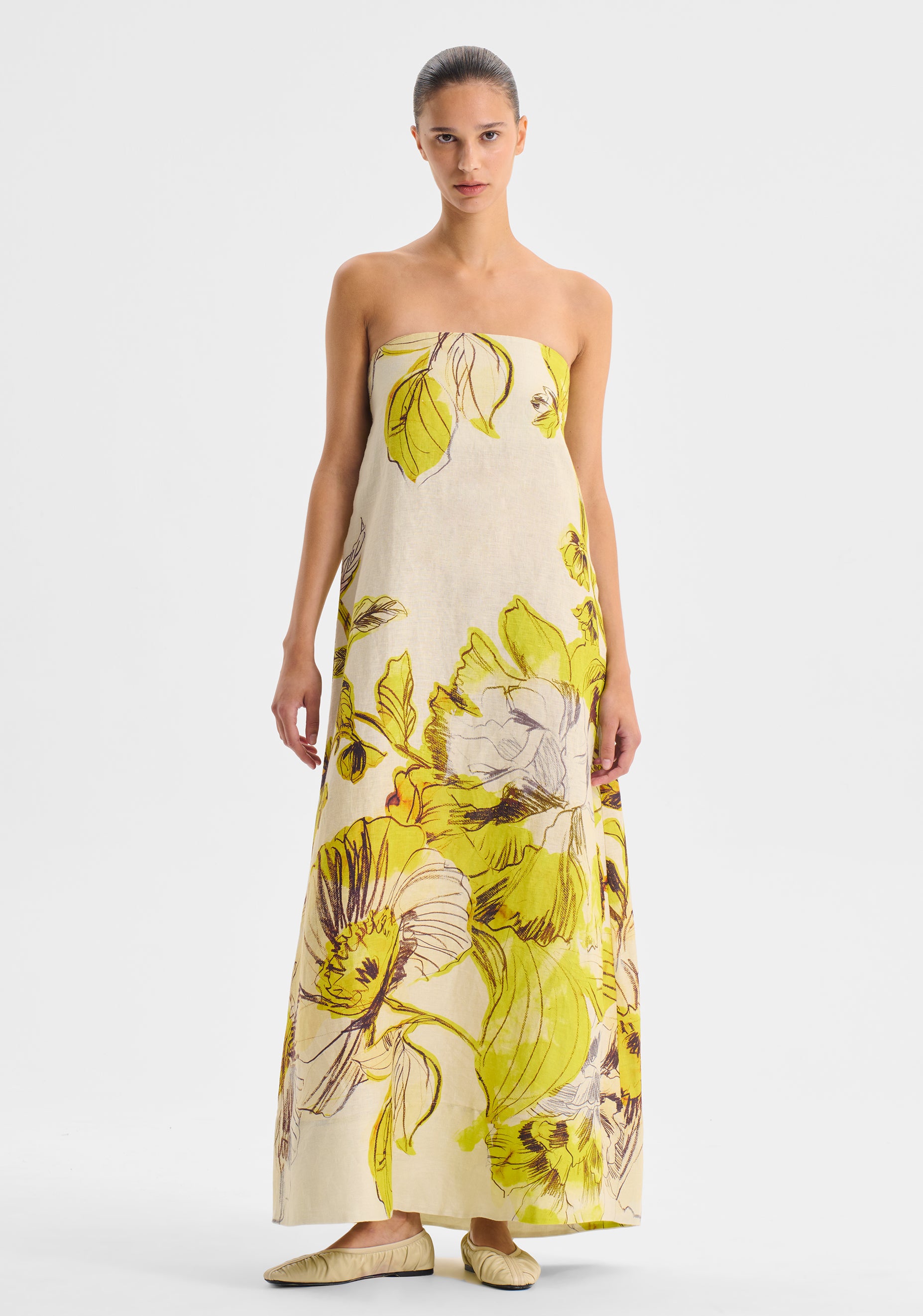 Mae Linen Strapless Dress_Lemon