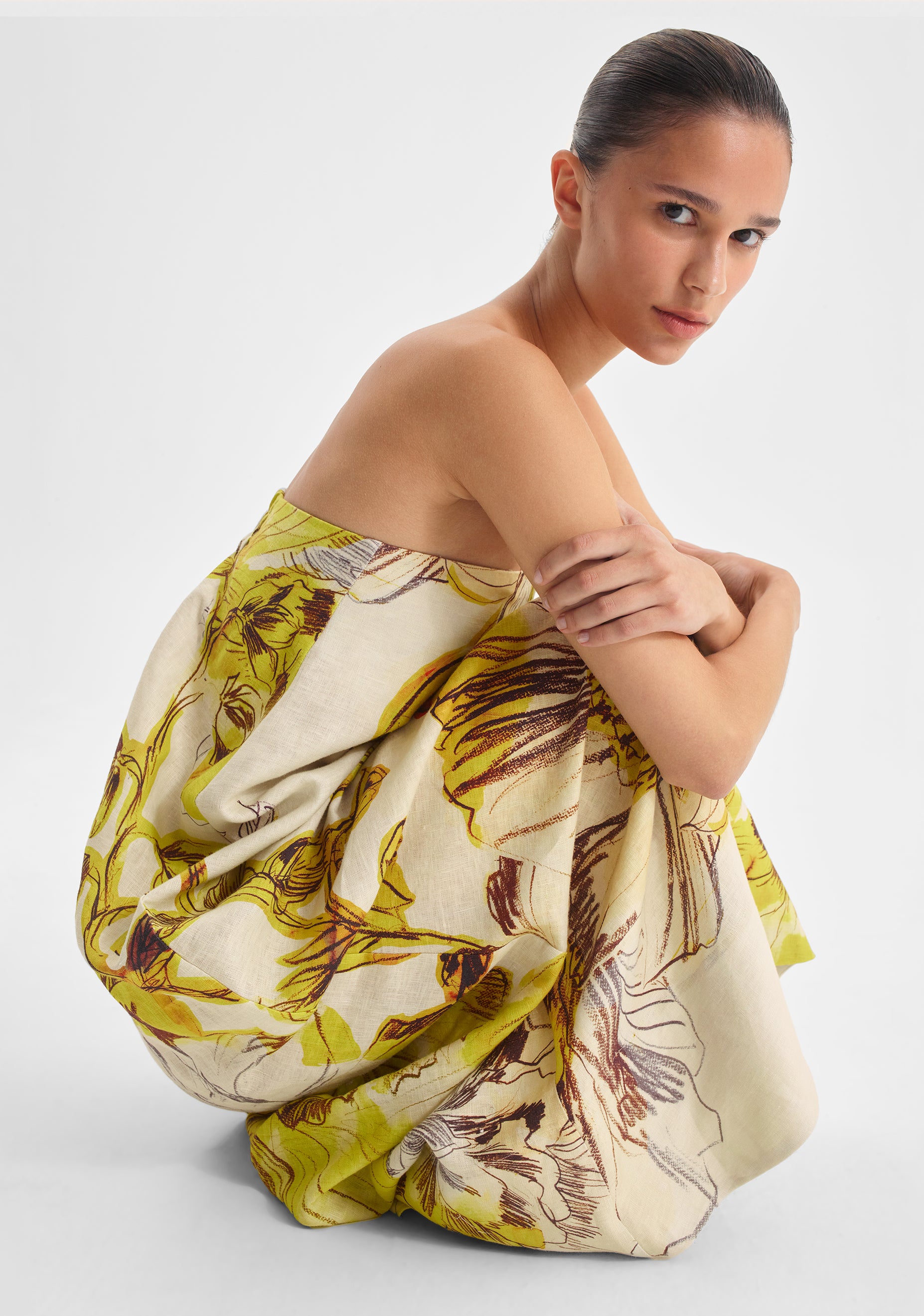 Mae Linen Strapless Dress_Lemon