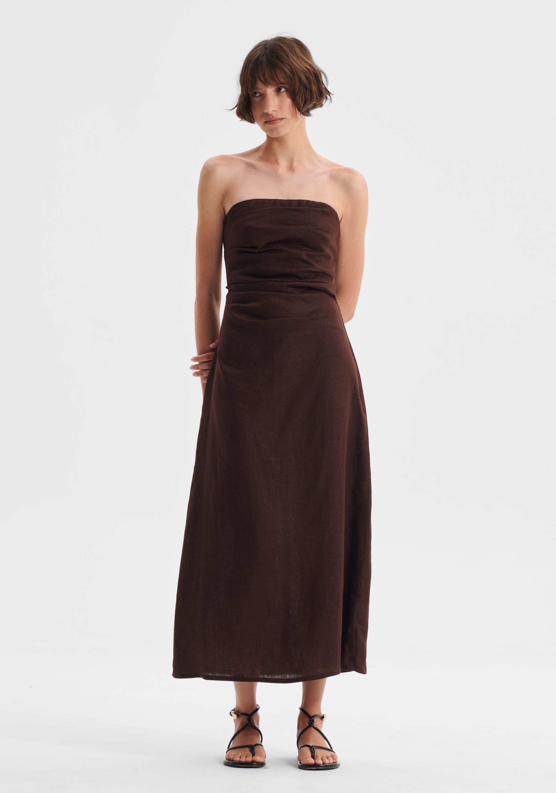 Rio Linen Strapless Dress_Chocolate