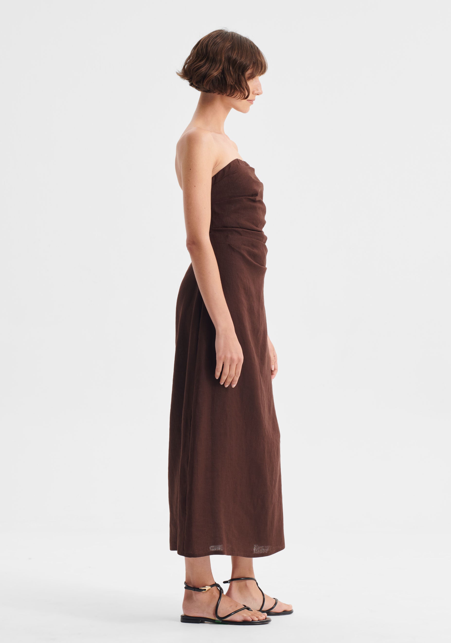 Rio Linen Strapless Dress_Chocolate