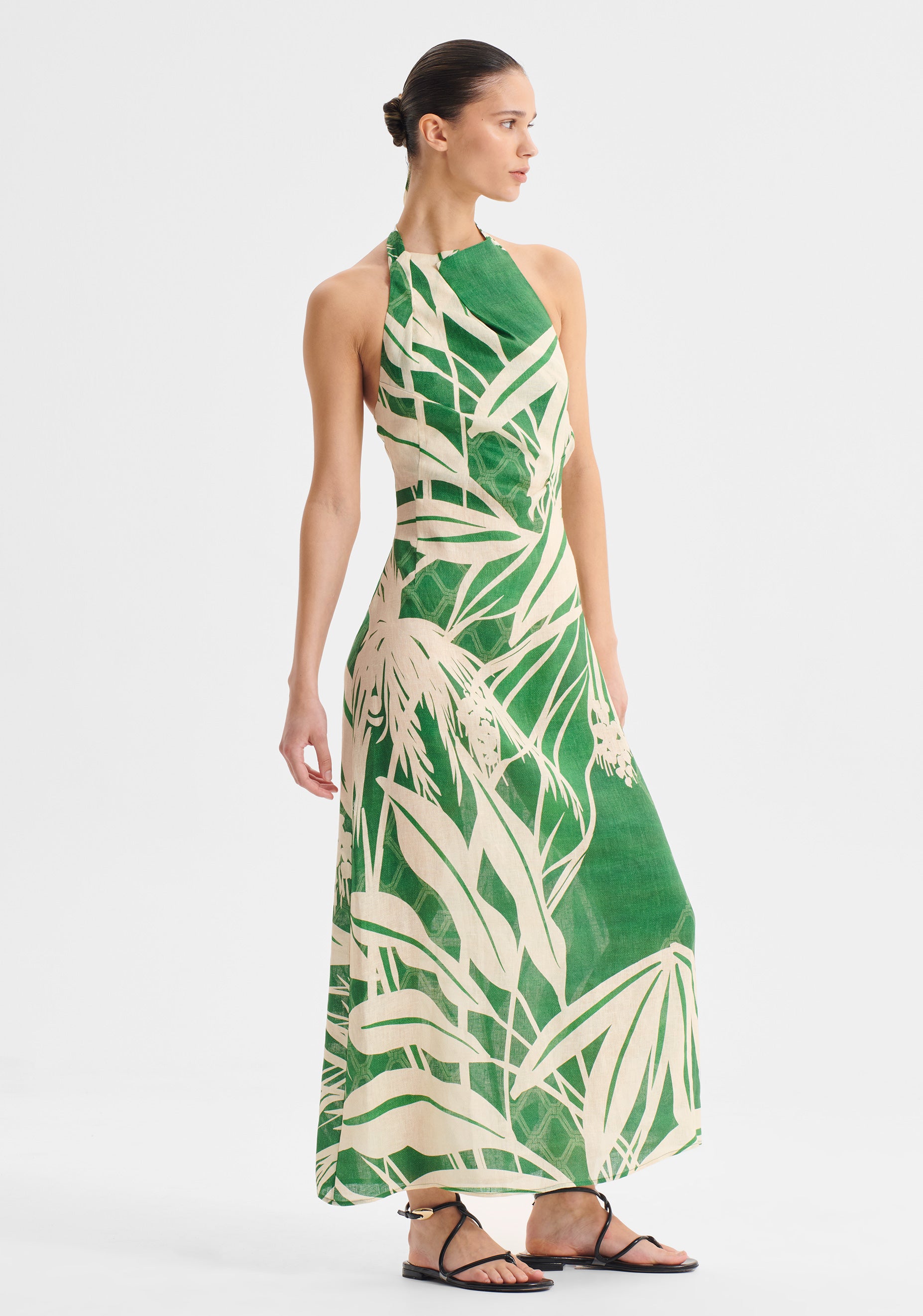 Sorrento Linen Halter Dress_Print