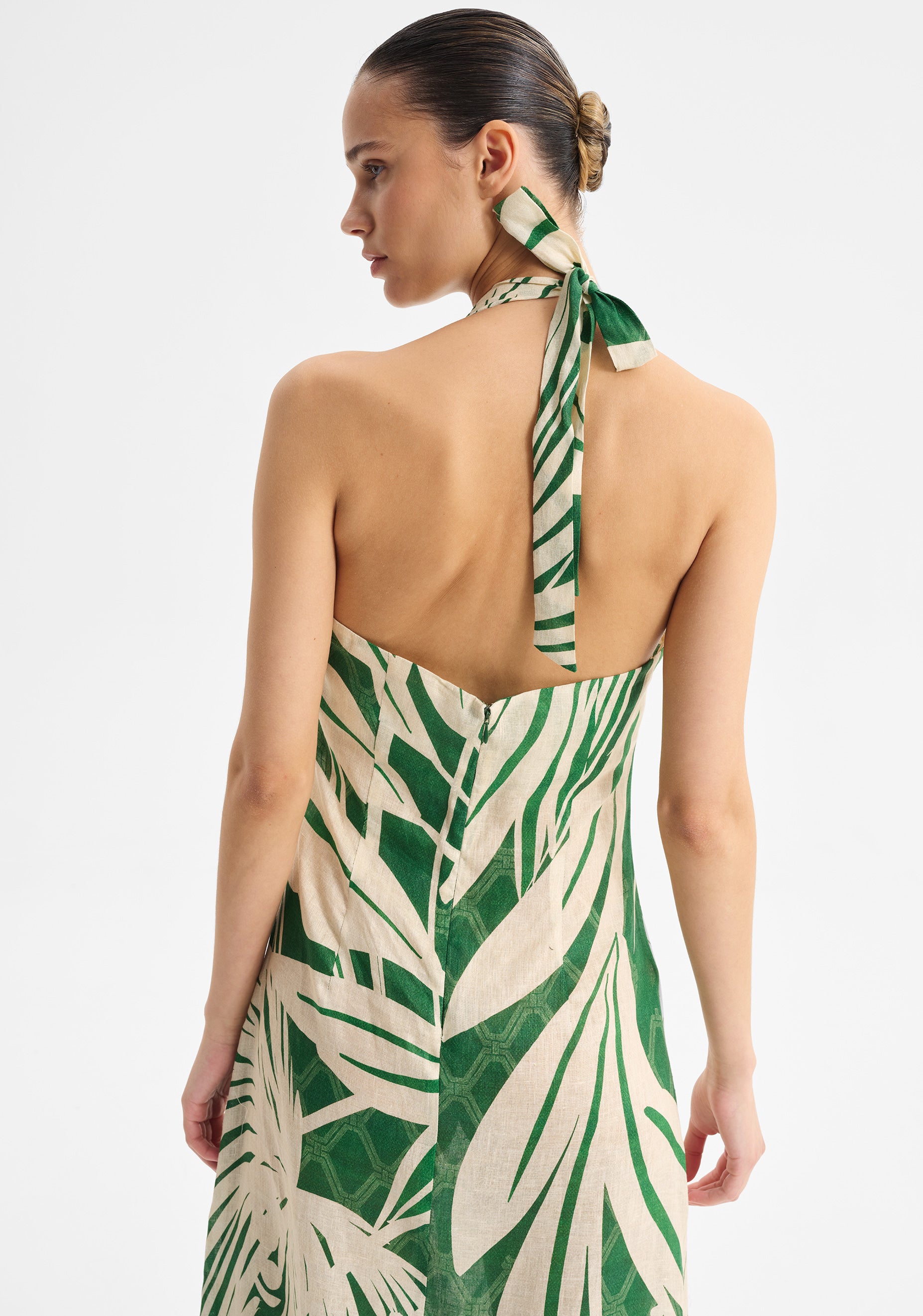 Sorrento Linen Halter Dress Print  Morrison