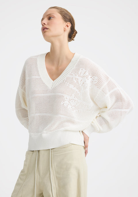 Elira Knit V-Neck Pullover_White