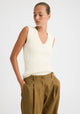 Raffa Knit V-Neck Top_Cream