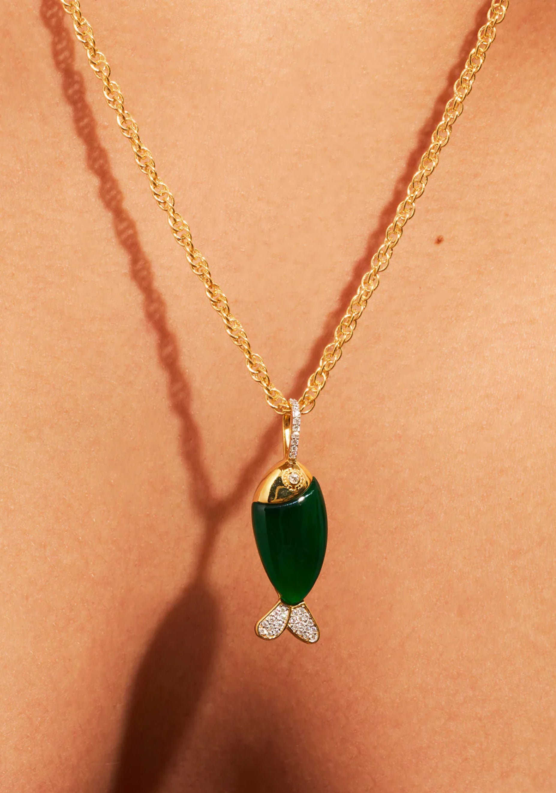 Poisson Long Necklace_Green Onyx