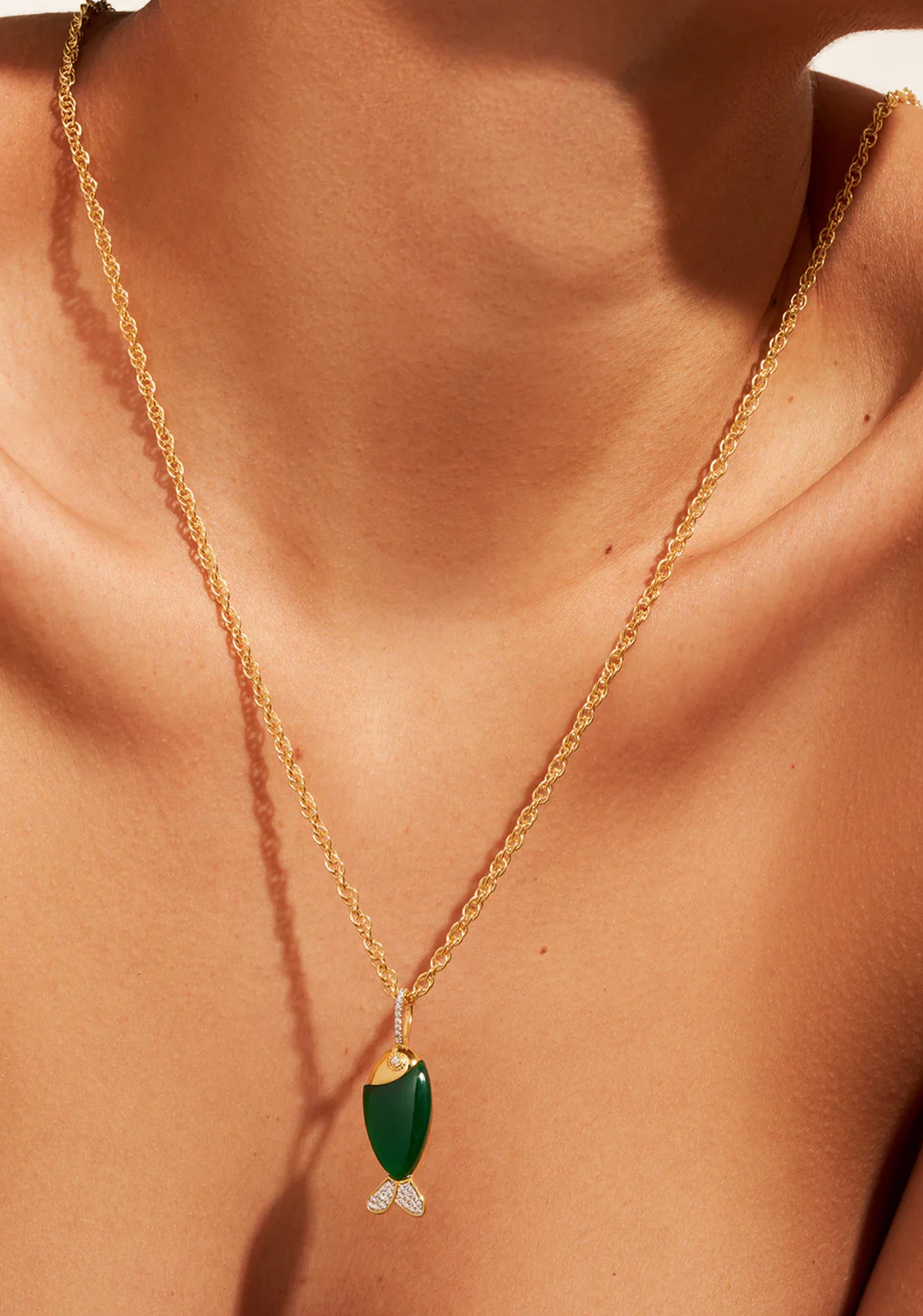 Poisson Long Necklace_Green Onyx